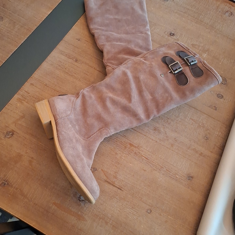 Emu Australia Suede & Shearling/Sheepskin Tan Slouchy Buckle Boots (AU 8/US 8) - Picture 2 of 12